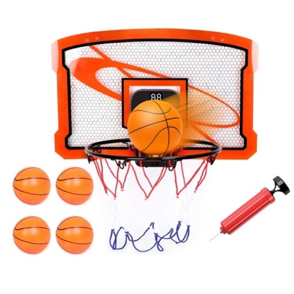Indoor Mini Basketball Hoop Set Over Door Basketball Hoop with 4 Inflatable Ball - Picture 6 of 6